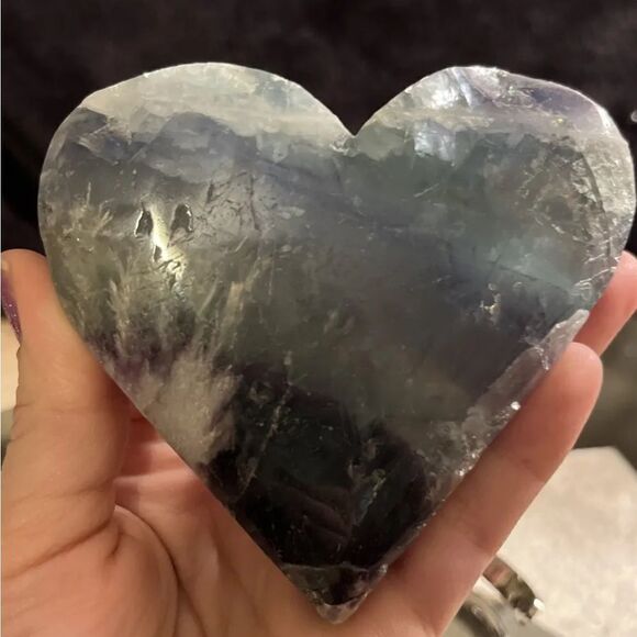 Rare Feather Fluorite Crystal Heart With Stand 365g - Picture 16 of 16